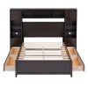 LUXURY FULL SIZE WOODEN BED W/ STORAGE SHELVES & CABINET - ESPRESSO FINISH | SPACE-SAVING DESIGN