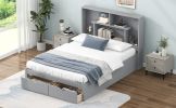 FULL SIZE GRAY PLATFORM BED w/ STORAGE HEADBOARD & 2 DRAWERS | MODERN SLEEP SOLUTION