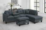 CHARCOAL 3-PCS SECTIONAL SOFA SET | LAF & RAF CHAISE + STORAGE OTTOMAN | LINEN-LIKE FABRIC LIVING ROOM FURNITURE