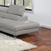 Elegant Light Gray 2-Piece Sectional Couch Set – Faux Leather Living Room Sofa with Adjustable Armrests & Headrests