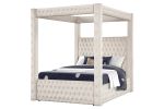 Monica luxurious Four-Poster Full Bed Made with Wood in Cream