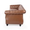 STUNNING COGNAC BROWN 84" RETRO SOFA – MID-CENTURY 3-SEATER WITH ROLLED ARMS, ELEGANT PU LEATHER COUCH