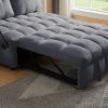 Luxurious Modern Gray Velvet Sofa Bed | Pull-Out Bed with Removable Backrest, USB Port, & Swivel Phone Stand