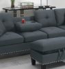 CHARCOAL 3-PCS SECTIONAL SOFA SET | LAF & RAF CHAISE + STORAGE OTTOMAN | LINEN-LIKE FABRIC LIVING ROOM FURNITURE