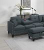 CHARCOAL 3-PCS SECTIONAL SOFA SET | LAF & RAF CHAISE + STORAGE OTTOMAN | LINEN-LIKE FABRIC LIVING ROOM FURNITURE