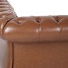 STUNNING COGNAC BROWN 84" RETRO SOFA – MID-CENTURY 3-SEATER WITH ROLLED ARMS, ELEGANT PU LEATHER COUCH