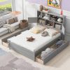 Modern Gray Full Size Storage Platform Bed w/ Headboard & USB Charging | 4 Drawer Sleek Design