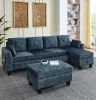 LUXURY NAVY BLUE VELVET 3-SEATER SECTIONAL SOFA WITH MULTI-FUNCTIONAL FOOTSTOOL & STORAGE