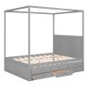 QUEEN CANOPY PLATFORM BED WITH TWIN TRUNDLE & STORAGE - GRAY