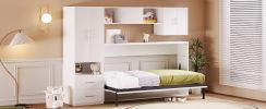 STYLISH WHITE TWIN MURPHY BED | STORAGE DRAWERS, OPEN SHELVES & BUILT-IN WARDROBE – SPACE-SAVING FURNITURE