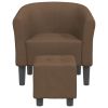 Tub Chair with Footstool Brown Fabric