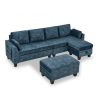 LUXURY NAVY BLUE VELVET 3-SEATER SECTIONAL SOFA WITH MULTI-FUNCTIONAL FOOTSTOOL & STORAGE