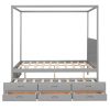 QUEEN CANOPY PLATFORM BED WITH TWIN TRUNDLE & STORAGE - GRAY