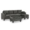 Sectional 3-Seaters Sofa ,Double-sided multi-functional footstool, storage mat , Non-slip leg, two pillows, Velvet, Dark grey