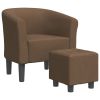 Tub Chair with Footstool Brown Fabric