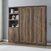 Space-Saving Full Size Murphy Wall Bed with 1 Side Cabinet Storage Shelf | Versatile Brown Foldable Bed for Guest Room & Home Office