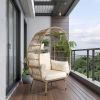 Luxurious Oversized Wicker Egg Chair with Stand & Cushions – Ultimate Indoor & Outdoor Lounger for Patio, Porch, Balcony & Living Room