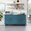 LARGE 60" 4-DOOR BLUE STORAGE CABINET | VERSATILE FOR LIVING ROOM, KITCHEN & BEDROOM