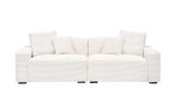 LARGE 104" BEIGE CORDUROY SOFA – 4-SEATER LIVING ROOM COMFORT W/ THROW PILLOWS