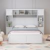 Elegant and Functional Full Size Wood Bed with 4 Drawers and All-in-One Cabinet and Shelf, White