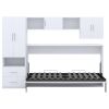 STYLISH WHITE TWIN MURPHY BED | STORAGE DRAWERS, OPEN SHELVES & BUILT-IN WARDROBE – SPACE-SAVING FURNITURE