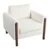 LUXURIOUS OVERSIZED ACCENT CHAIR – PLUSH UPHOLSTERED SINGLE SEAT WITH CURVED HANDRAIL & WALNUT LEGS – ELEGANT WHITE LIVING ROOM CHAIR