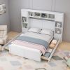 Elegant and Functional Full Size Wood Bed with 4 Drawers and All-in-One Cabinet and Shelf, White