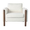 LUXURIOUS OVERSIZED ACCENT CHAIR – PLUSH UPHOLSTERED SINGLE SEAT WITH CURVED HANDRAIL & WALNUT LEGS – ELEGANT WHITE LIVING ROOM CHAIR