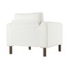 LUXURIOUS OVERSIZED ACCENT CHAIR – PLUSH UPHOLSTERED SINGLE SEAT WITH CURVED HANDRAIL & WALNUT LEGS – ELEGANT WHITE LIVING ROOM CHAIR