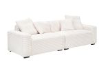 LARGE 104" BEIGE CORDUROY SOFA – 4-SEATER LIVING ROOM COMFORT W/ THROW PILLOWS