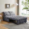 Luxurious Modern Gray Velvet Sofa Bed | Pull-Out Bed with Removable Backrest, USB Port, & Swivel Phone Stand