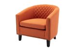 Vibrant Orange Linen Barrel Accent Chair | Nailhead Trim & Solid Wood Legs | Stylish Living Room Seating