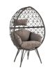 Lounge Chair, Light Gray Fabric & Black Wicker