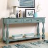 Retro Blue Long Wood Console Table with 3 Drawers & Bottom Shelf | Easy Assembly Extra-Thick Entryway Table