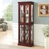 Curio Cabinet Lighted Curio Diapaly Cabinet with Adjustable Shelves and Mirrored Back Panel, Tempered Glass Doors (Cherry, 6 Tier)