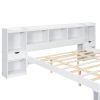 Charming Queen Size White Wood Platform Bed | Multi-Storage Headboard & Drawer | Stylish & Functional