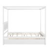 Elegant Full Size Wood Canopy Bed with Trundle | Sleek Brushed White Platform Bed, No Box Spring Required, Support Slats Included