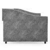 Luxurious Grey Tufted Daybed with Drawers | Upholstered Sofa Bed with Copper Nail Accents & Button Detail