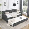 Twin Size Daybed with Twin Size Trundle Upholstered Tufted Sofa Bed, Waved Shape Arms, Grey (80.5"x44.5"x33.5")