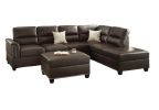 Luxurious Espresso Faux Leather 3-PC Reversible Sectional Sofa Set | Contemporary Living Room Furniture w/ Chaise & Ottoman