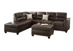 Luxurious Espresso Faux Leather 3-PC Reversible Sectional Sofa Set | Contemporary Living Room Furniture w/ Chaise & Ottoman