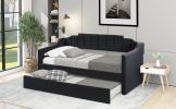 STYLISH BLACK UPHOLSTERED TWIN DAYBED WITH TRUNDLE | SPACE-SAVING SLEEPER