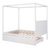 STUNNING WHITE QUEEN CANOPY PLATFORM BED WITH TWIN TRUNDLE & 3 STORAGE DRAWERS