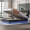 LUXURY BLACK QUEEN PLATFORM BED | PU LEATHER, LED LIGHTS, HYDRAULIC STORAGE & USB