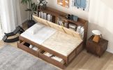 Chic Twin Wood Daybed with Upholstered Storage, USB Ports & Drawers - Elegant Wood Finish