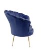 Angelina Blue Velvet Scalloped Back Barrel Accent Chair with Metal Legs