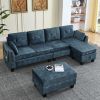 LUXURY NAVY BLUE VELVET 3-SEATER SECTIONAL SOFA WITH MULTI-FUNCTIONAL FOOTSTOOL & STORAGE