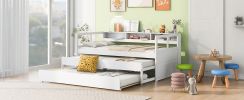 Elegant Twin XL Wood Daybed with 2 Trundles & 3 Storage Cubbies | USB Charging, Light Included – White