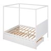 STUNNING WHITE QUEEN CANOPY PLATFORM BED WITH TWIN TRUNDLE & 3 STORAGE DRAWERS