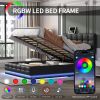 LUXURY BLACK QUEEN PLATFORM BED | PU LEATHER, LED LIGHTS, HYDRAULIC STORAGE & USB